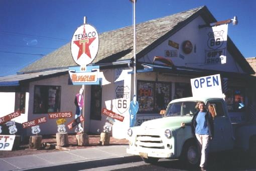 2002-02-21 1 Rosie outside Angel Delgadillo's shop in Seligman, Arizona