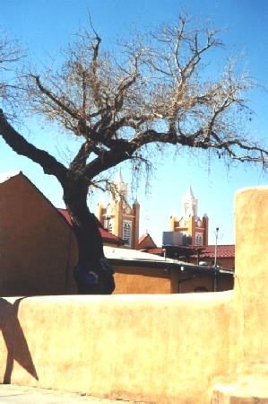 2002-02-11 2 Lookingto spires of San Felipe Church, Albuquerque, New Mexico
