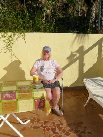 2013-01-27_1631__9415A Rosie on our patio, finca los Marteles, Gran Canaria